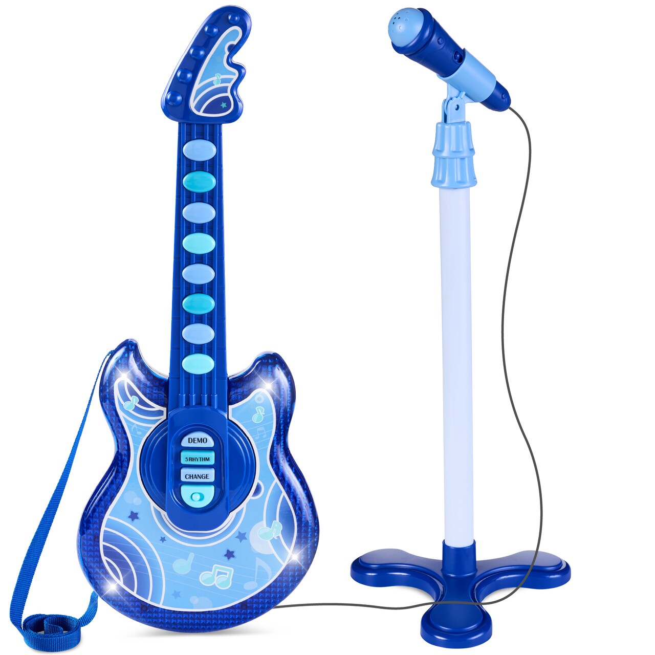 Best Choice Products 19in Kids Flash Guitar, Pretend Play Musical Instrument Toy for Toddlers w/ Mic, Stand - Blue
